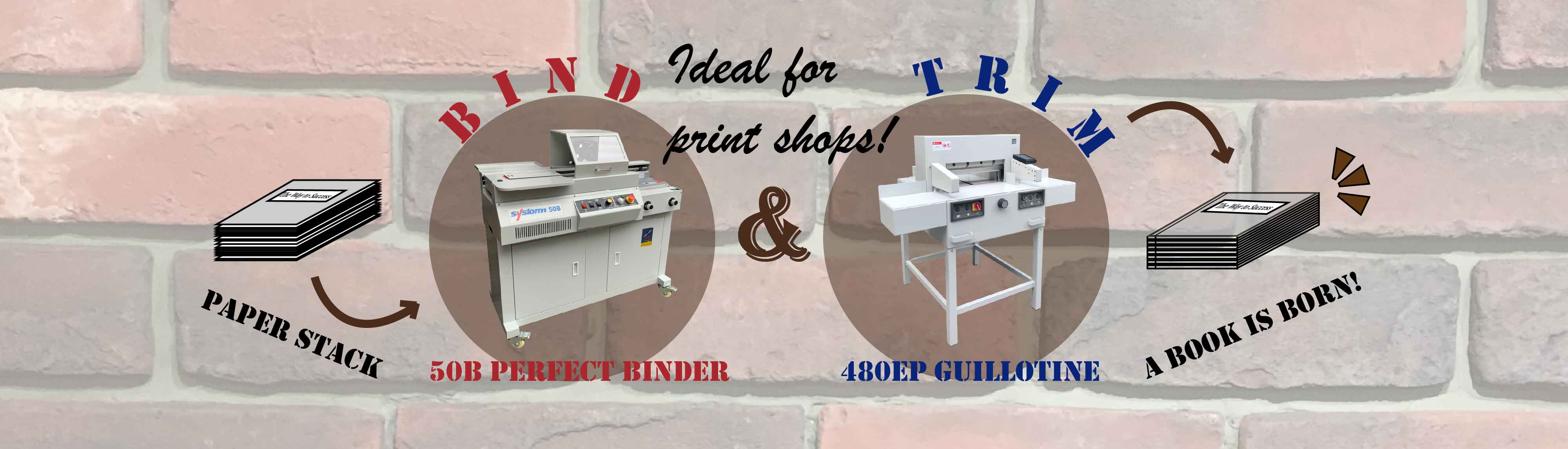 sysform guillotine and perfect binder for print shops